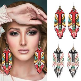 Tassel long beaded earrings drape large bohemian statement beaded tassel pendant earrings