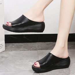 Slippers Ladies Shoes On Sale 2024 Fashion Summer Women's Outdoor Solid Open Toe Platform Mid Heel Water Proof Casual