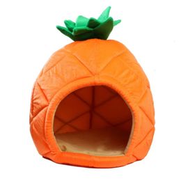 New Creative Plush Pet Bed House Banana Pineapple Strawberry Shape Soft Dog Cat Cage Comfortable Banana Bed 240131