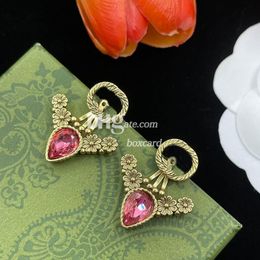 Retro Ruby Diamond Earring Dangles Designer Flower Golden Drop Studs 18K Gold Earrings Fashion Jewellery