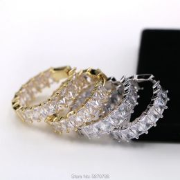 Earrings 25mm Small Gold Plated Baguette Zircon Hoop Earrings Set Circle Cuff Earrings For Women