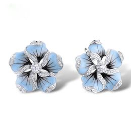 Elegant Ladies Shiny Zircon Crystal Blue Tree Stud Earrings Wedding Jewelry Gifts 240123