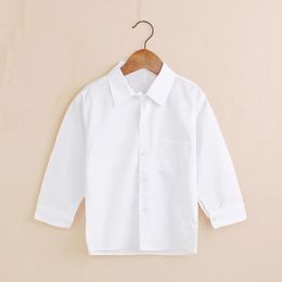 Plain White Baby Boys Shirts Children Class Classic Top Kids Tee Cotton Girl Jumper Solid Student Uniform 240123