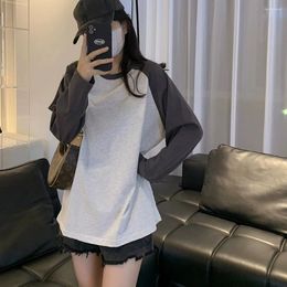 Women's Hoodies Couple Long Sleeved T-Shirt Color Matching O-Neck Korean Style Fashion Women Pullover Casual Loose Autumn/Winter Bottom Top