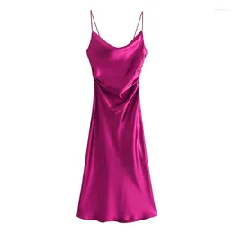 Casual Dresses Ruched Satin Dress Woman Backless Slip Long Women Sleeveless Sexy Party Elegant Evening For
