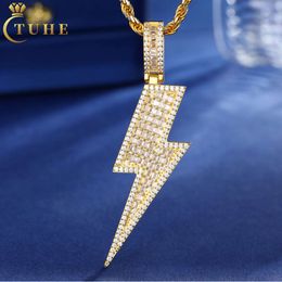 Jewellery Supplier High Quality Mens Jewellery 925 Sterling Silver Vvs Baguette Moissanite Diamond Iced Out Lightning Pendant