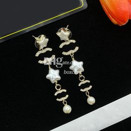 Luxury Star Pearl Earring For Lady Vintage Gold Plated Dangles Drop Studs Earrings With Box Sets Fashion Jewellery