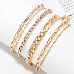 Anklets Fasion Punk Ankle Bracelets Gold Colour For Women Rhinestone Summer Beach On The Leg Accessories Cheville Foot Jewellery239Z