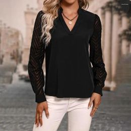 Women's Blouses Women V-neck Shirt Stylish Stand Collar V Neck Long Sleeve Blouse For Fall Spring Soft Breathable Pullover Office