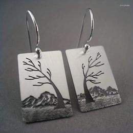 Dangle Earrings 1pair Bohemian Mountain Tree Pattern Rectangle Pendant For Men Party Gifts