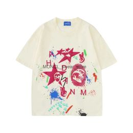 Men's T-Shirts Fashion american Retro Graffiti Print T shirt Summer Korean Simple Y2K Street Hip Hop Couple Personalized Oversized T shirtH24131