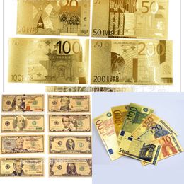 Other Toys 7 8Pcs Commemorative Notes 24K Gold Plated Dollar Euros Fake Money Gifts Collection Antique Banknote USD Currency Toy 221111YRTF