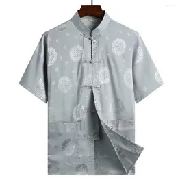 Men's T Shirts Men Chinese Style Tops Year Traditional Tang Shirt Stand Collar Short Sleeve Single Breasted Fu Character Print