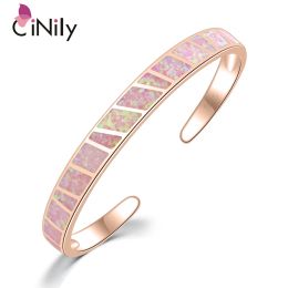 Bangles CiNily Pink Fire Opal Stone Open Bangles Rose Gold Adjustable Minimalist Bracelets Jewellery Best Gifts for Girl Woman