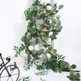 Decorative Flowers & Wreaths ABFU-6 5-Foot Artificial Eucalyptus Garland And 6-Foot Willow Vine Branches Leaf String Door Green In238c