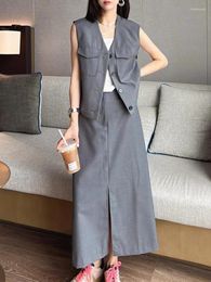 Work Dresses Summer Korean Fashion Women Solid Skirts Suit Casual Vest Jackets Coat And Straight Saya 2 Pieces Set Female Clothes