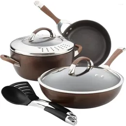 Cookware Sets Circulon Symmetry Hard Anodized Nonstick Utensil And Recipe Booklet Set 7 Piece Chocolate Kitchen