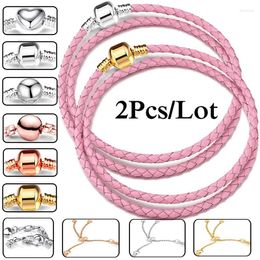 Charm Bracelets 2Pcs/Lot Summer Jewellery Leather Chain Fit DIY Beads Bracelet Bangles Bijoux Pulsera Gifts For Women Men