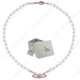 Saturn Necklaces Pearl Beaded Diamond Tennis Necklace Woman Silver Chains Vintage Trendy Style Desigenr With box243I