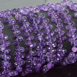 Loose Gemstones Natural Nice And Clean Amethyst Round Faceted Water Drop Beads Size About 5mmx7mm 60 / Strand Darker Colour