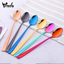 Spoons 1Pc Ice 18/10 Stainless Steel Dessert Spoon For Cream Honey Mirror Polished Creative Long Handle Mixing Stirring Tool