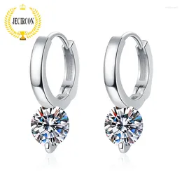 Hoop Earrings JECIRCON 925 Sterling Silver Moissanite Fashionable Light Luxury Korean Style Simple 1ct Single Diamond For Women