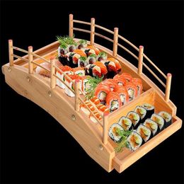 Japanese wooden wood Cuisine Sushi Bridge Boats Pine Creative Sushi Sashimi plate Platter Sushi Tableware Decoration Ornament T200263G