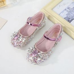 Kids Girls High Heels Little Girls Crystal Leather Princess Footwear Children Parties Dances Weddings Sequins Shoes 240119