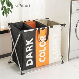 Shushi Waterproof home laundry Basket oxford collapsible laundry basket metal dirty cloth storage Portable laundry organization T2228W