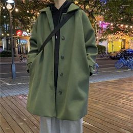 Men's Trench Coats Autumn Winter Woolen Mid-length Overcoat British Loose Casual High Street Windbreaker Jackets Men Tops Male Clothes