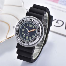 Sport mens watches rubber strap quartz movement drive watch eco luminous waterproof wristwatch analog auto date rotate bezel wrist300U