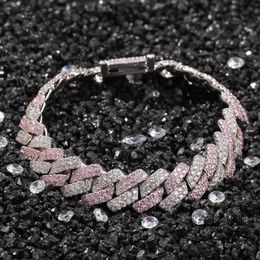 White Pink Cubic Zirconia Ice Out Two Tone Miami Cuban Link Chain Bracelets Can open Lock Women Men Bling CZ Rapper Jewelry259w