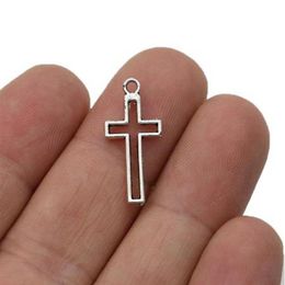 300pcs Antique Silver Plated Hollow Cross Charms Pendants for European Bracelet Jewellery Making DIY Handmade 12x24mm270T