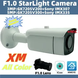 F1.0 Lens 5/3MP IMX335 IMX307 IP Metal Bullet Camera StarLight H.265 Onvif P2P XMEYE ICsee Face Detection All Colour Outdoor