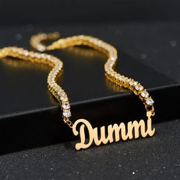 Customised Stainless Steel Words Name Necklace with Tennis Chain for Men Women Factory Sell 240125