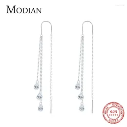 Dangle Earrings Modian Exquisite 925 Sterling Silver Line Sparkling Clear CZ Drop Earring Classic Long Tassel For Women Jewellery