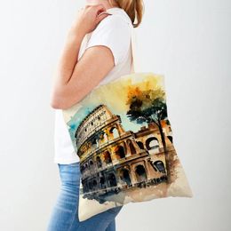 Shopping Bags Vintage World Building Roman Shoulder Shopper Bag Women Double Print Egypt Turkey City Lady Canvas Tote Handbags