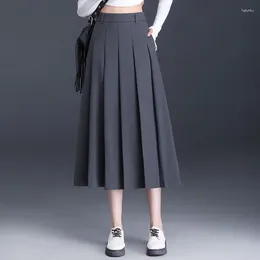 Skirts Elastic High Waist Suit Pleated Skirt For Women Spring Autumn Elegant Chic Loose Casual Korean Style Long Lady M-4XL 1670