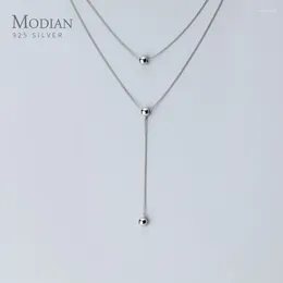 Pendants MODIAN Minimalism Three Layer Beads Y-Shape Necklace For Women 925 Sterling Silver Link Chain Fine Jewelry 2024