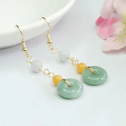 Dangle Earrings Natural Burmese Jadeite Jade Safety Buckle 925 Silver Earring Fashion Charm Jewellery Accessory Designer Amulet Gifts For