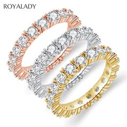 Fashion Cubic Zircon Pave Band Eternity Stacking Rings For Women White Rose Gold Round Crystal Party Wedding Rings Whole325f