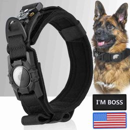 Dog Collars Leashes AirTag Dog Collar with Handle Tactical Dog Collar for Large Medium Dogs Military Dog with Metal Buckle for Large Dogs