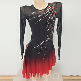 LIUHUO Figure Skating Dress Girls Teens Black-Red Ice Skating Dance Skirt Quality Crystals Stretchy Dancewear Ballet Performance