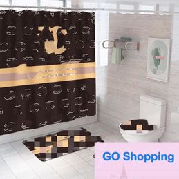 Top Direct Selling Shower Curtain Waterproof and Mildew-Proof Digital Printing Polyester Shower Curtain Non-Slip Toilet Three-Piece Set