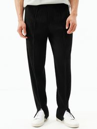 Miyake Trousers Pleated Slit Pants British Stylish Black For Mens Breathable Casual Drape Everyday 240130