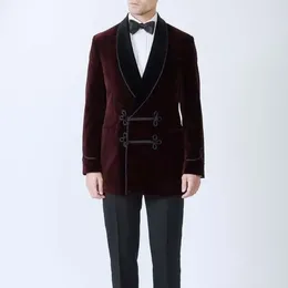 Men's Suits Fashion Velvet Men Shawl Lapel Blazer Set Prom Party Banquet Wedding Tuxedo 2 Piece Costume Homme Slim Fit