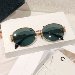 Womens Triomphe Oval Frame Sunglasses 40235 Women Metal Mirror Legs Green Lens Sunglasses Retro Small Round Frame Sexy Women With original box M1001