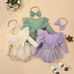 Rompers Pudcoco Infant Girl Romper Dress Rib Knit Butterfly Flower Embroidery Skirt Hem Jumpsuit Born Clothes Bodysuit Headband 0-18M