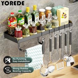 Kitchen Storage YOREDE Shelves With Hooks Rack For Spices Dish Cutting Board Holder Wall-Mounted Organiser Accessories