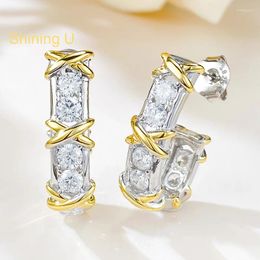 Hoop Earrings Shining U S925 Silver Full Gems Gold Plated For Women Fine Jewlery Anniversary